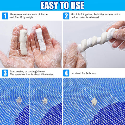 DecorRom pool putty curing to a durable, polishable finish on metal or stone.