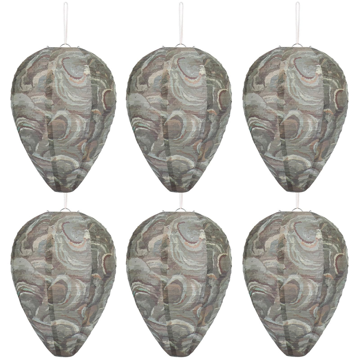 DECYOOL 6-pack dark green wasp nest decoy deters wasps with a realistic hive look.