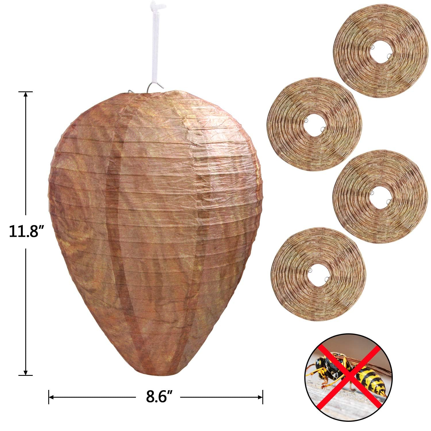 DECYOOL nest decoy shows 8.5-inch diameter for realistic deterrence.