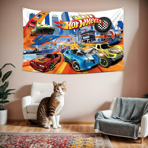 DecrPlus Hot Cars Banner colorful design, perfect for car-themed parties.