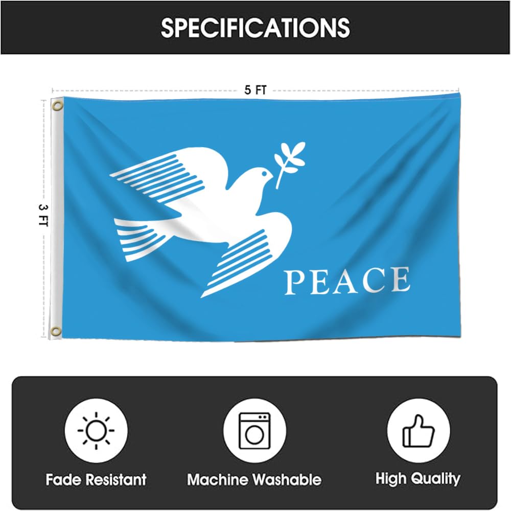 DecrPlus Peace Dove banner with two grommets for secure hanging.