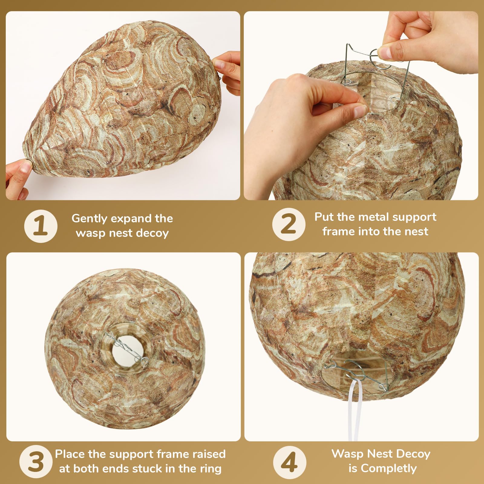 The DECYOOL large hanging wasp nest decoy is about 8.5 by 11 inches.