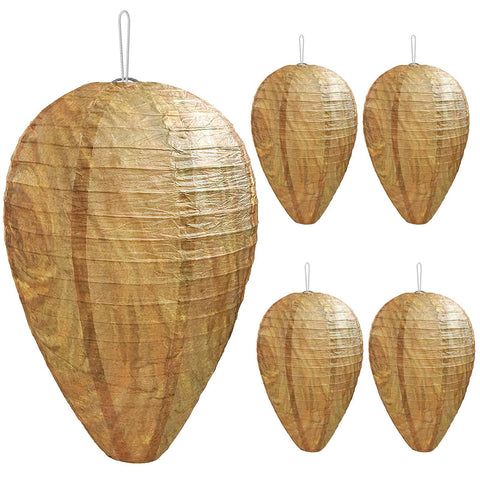 DECYOOL mini-size wasp nest decoy hanging deters wasps near doors and patios.