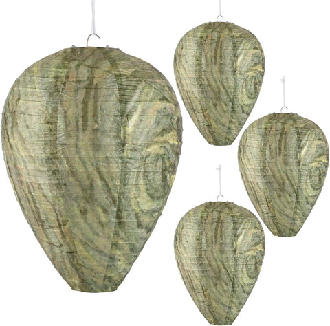 DECYOOL 4-pack wasp nest decoy hanging to deter wasps around outdoor dining areas