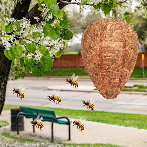 DECYOOL nest decoy placed near garbage area reduces wasp activity.
