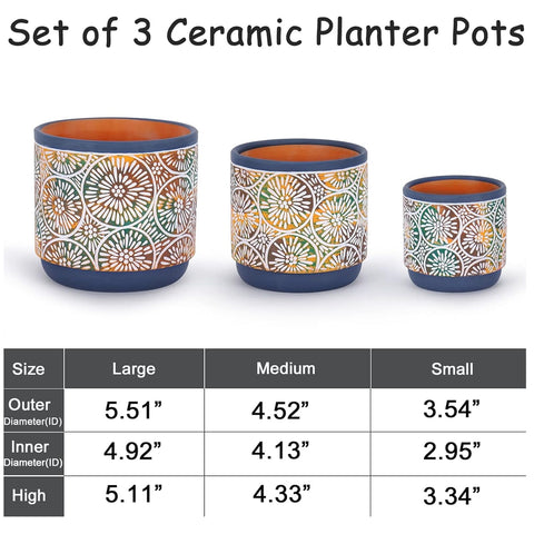DeeCoo blue ceramic pot with embossed flower pattern for elegant home decor.