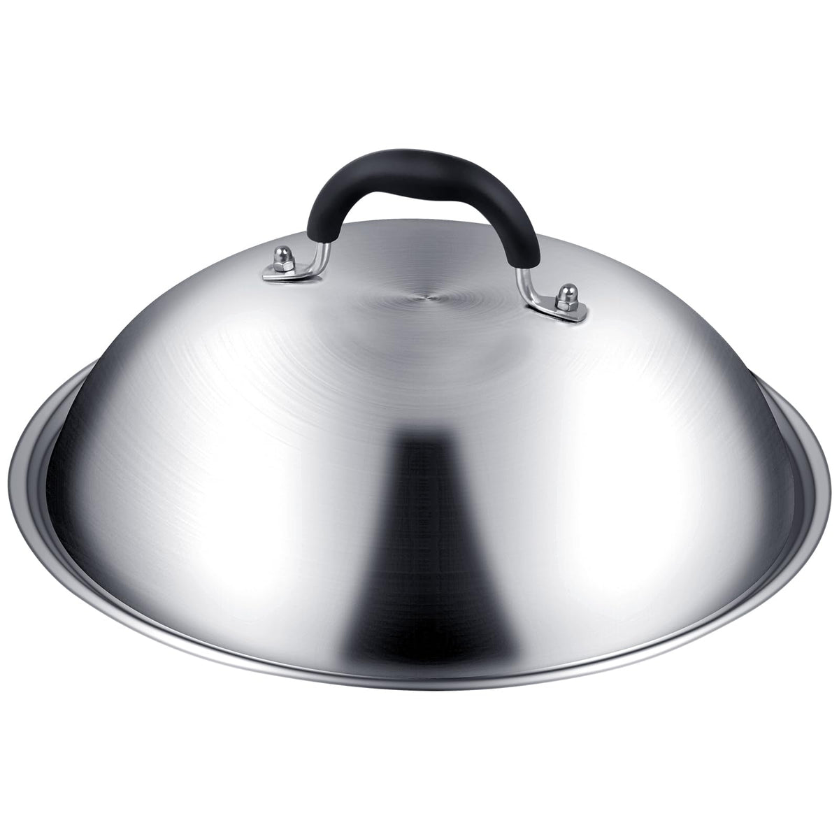 Deedro 12in round basting cover in stainless steel; premium heat retention for griddle cooking.