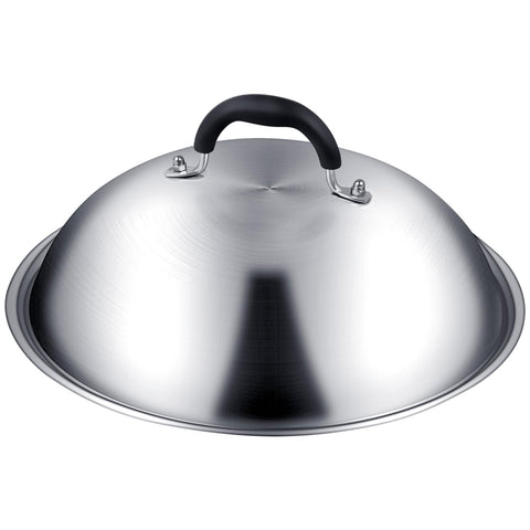 Deedro 12in round basting cover in stainless steel; premium heat retention for griddle cooking.