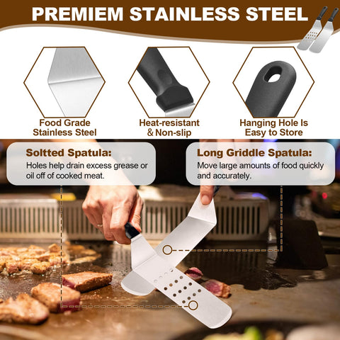 Deedro long griddle spatula ideal for large portions.