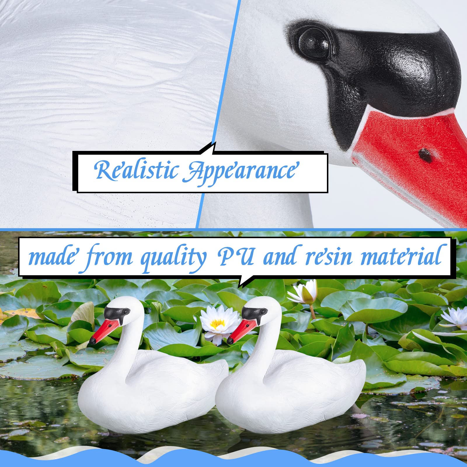 Deekin plastic swan decoy 14x7x10 inches lightweight and easy to place.
