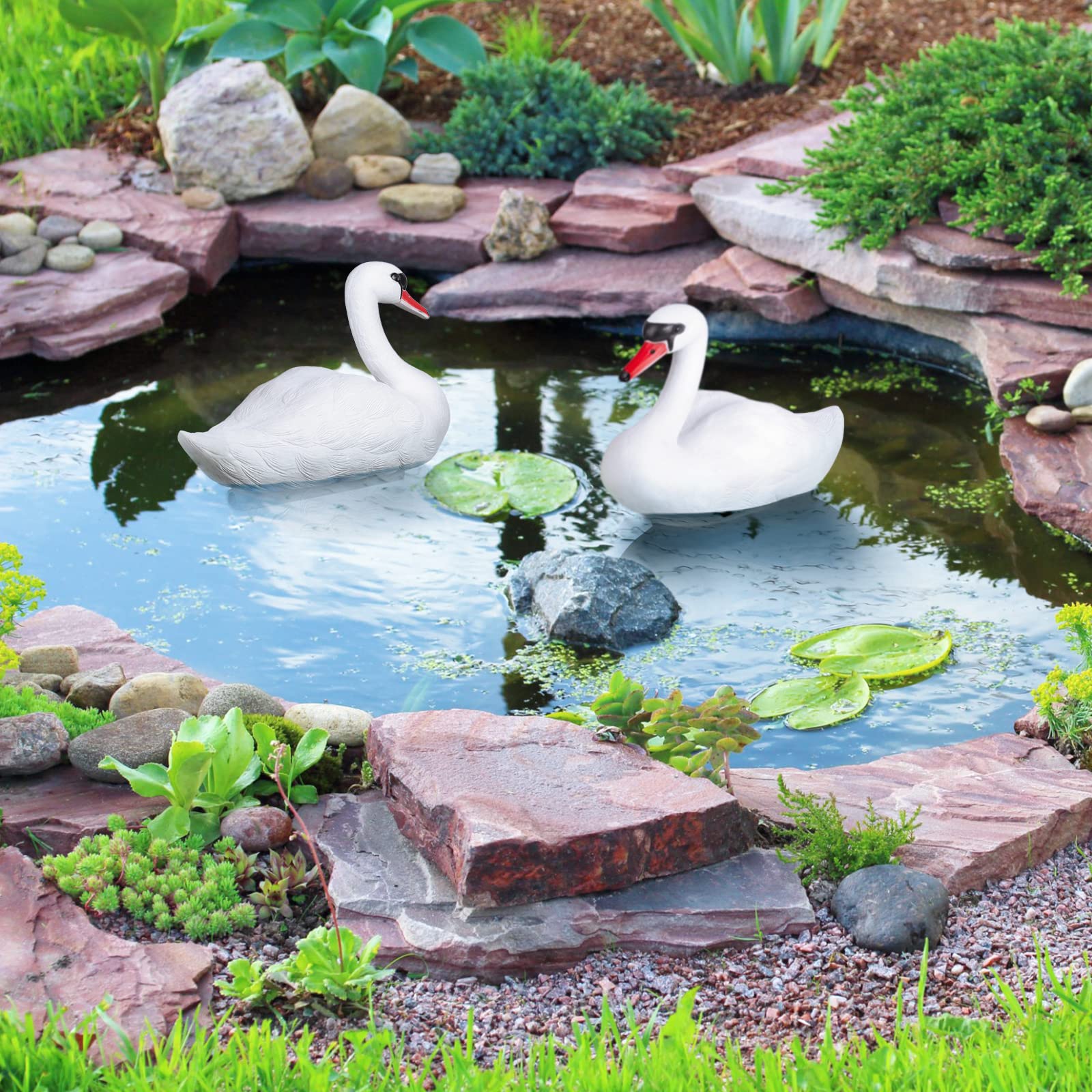 Deekin pond decor swan floating on water surface for ponds.