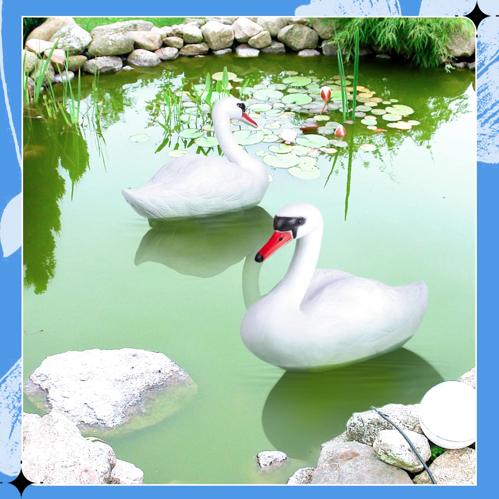 Deekin white swan decoy for ponds, visible from distance and eye catching.