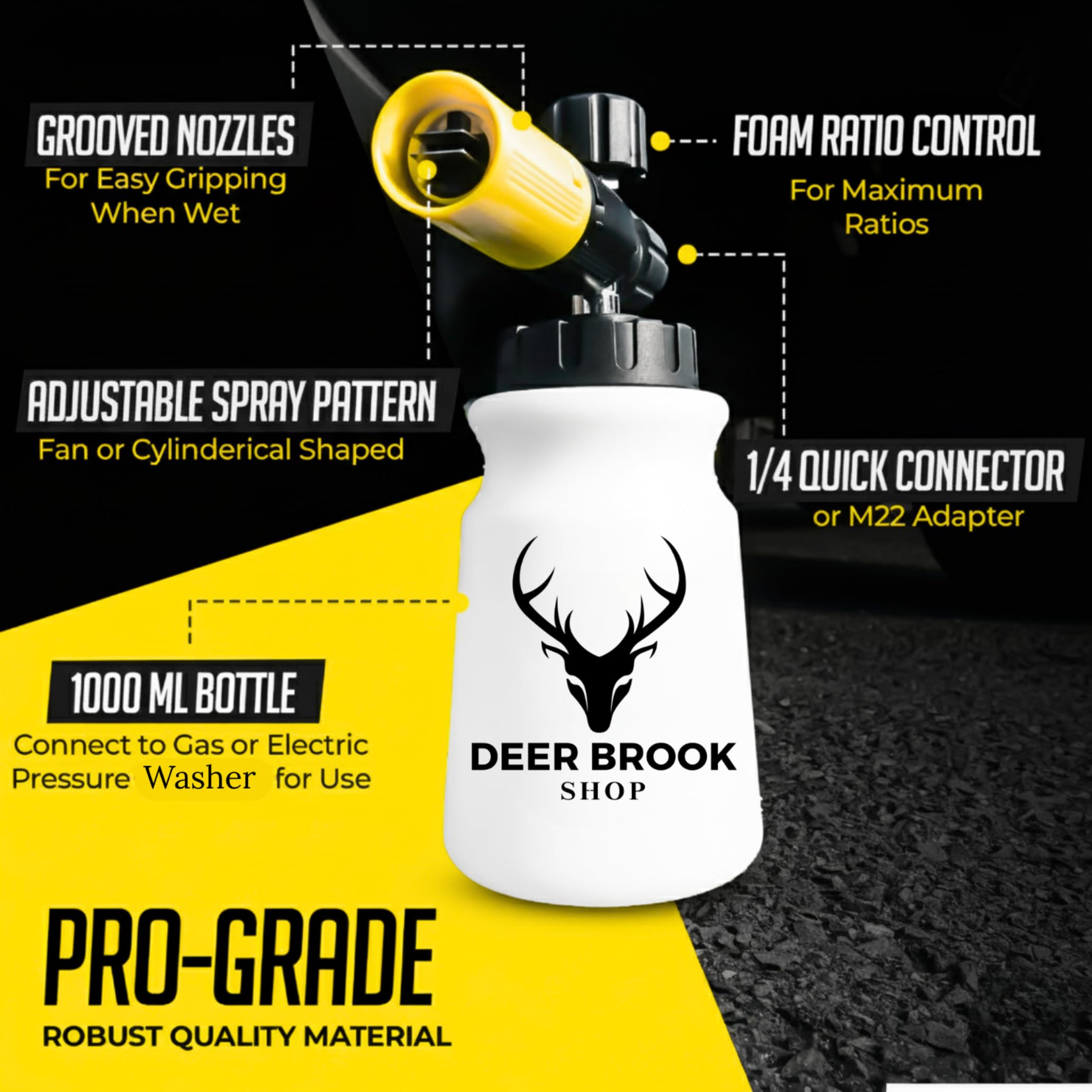Deer Brook Shop Hornet Foam Cannon angled nozzle enables controlled foam application on vehicles