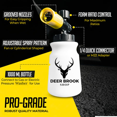 Deer Brook Shop Hornet Foam Cannon angled nozzle enables controlled foam application on vehicles