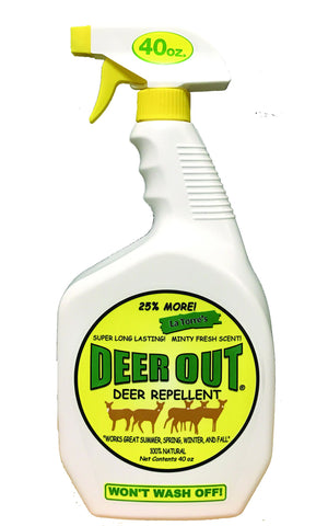 Deer Out 40oz bottle front view protecting garden plants with ready-to-use formula.