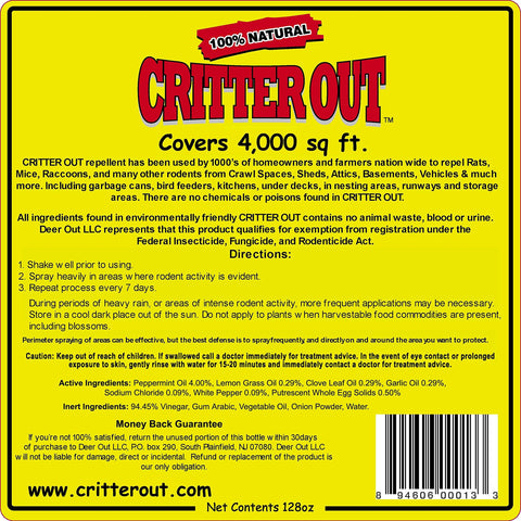 Critter Out application near wiring and walls to deter pests