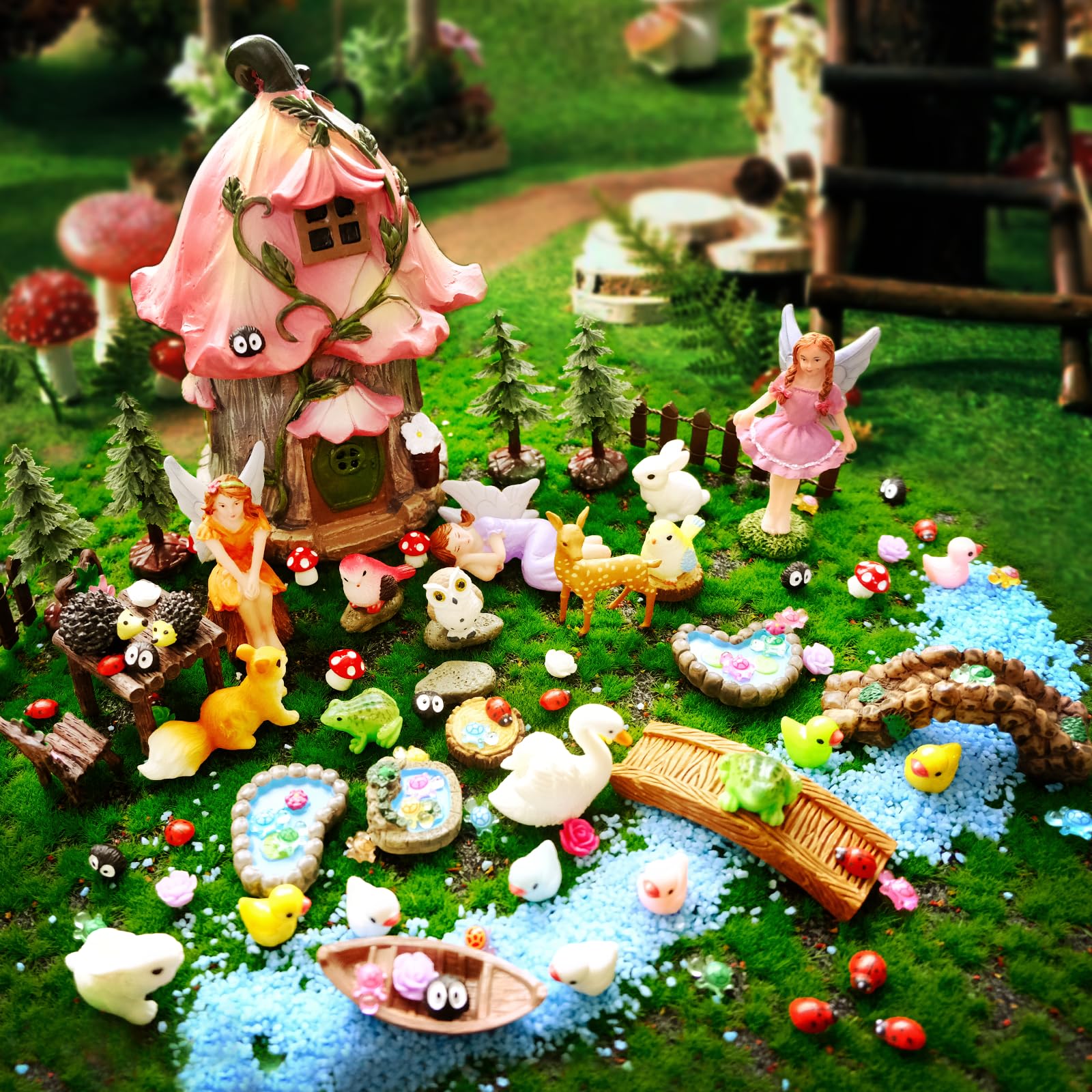 DEERSJUMP 115-pcs fairy garden kit for outdoor minis, enhances curb appeal.