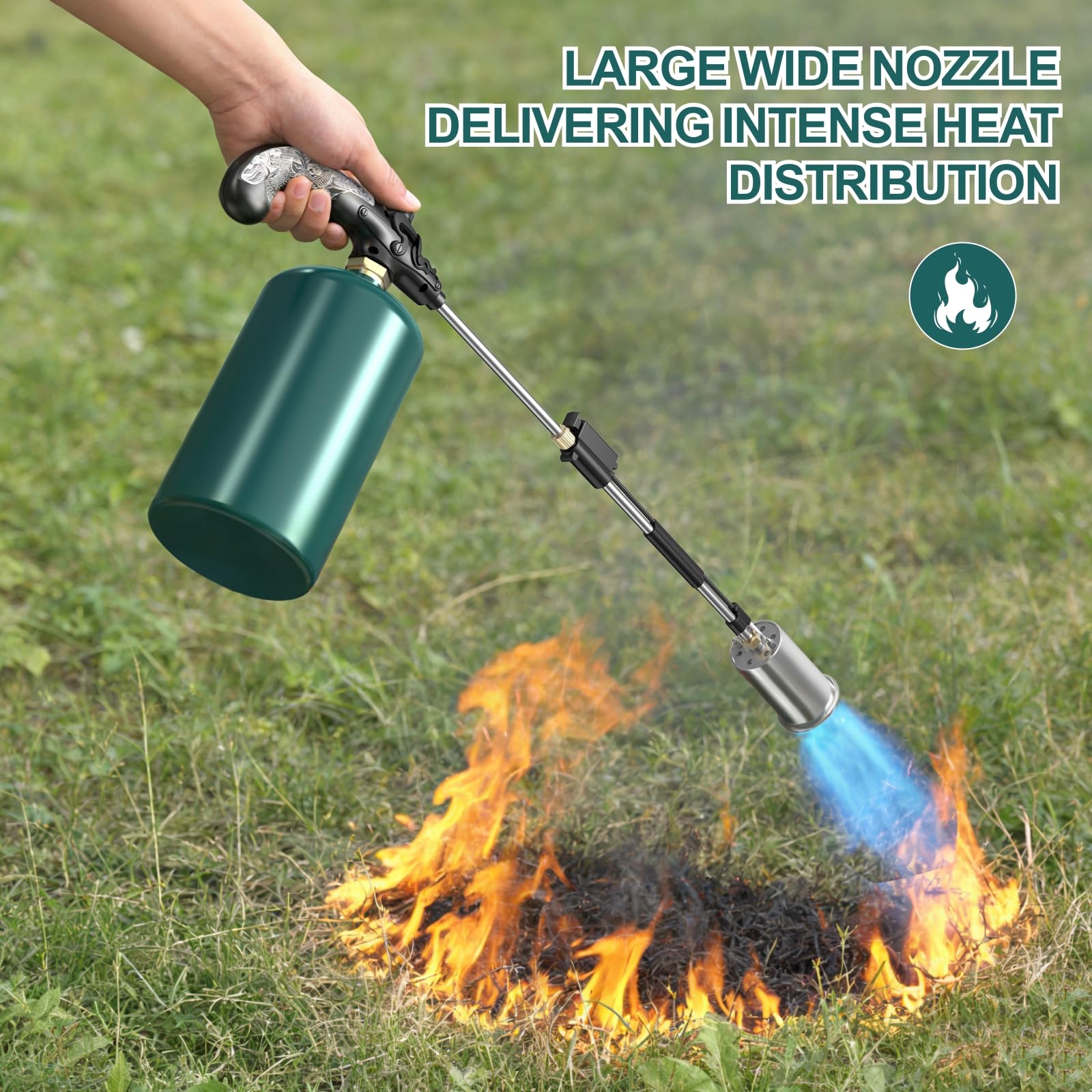Defabee garden-driveway torch simplifies garden and driveway weed management.
