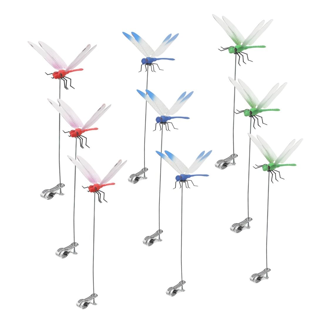 Defemim dragonfly clip 9-pack enhances outdoor decor and pest deterrence.