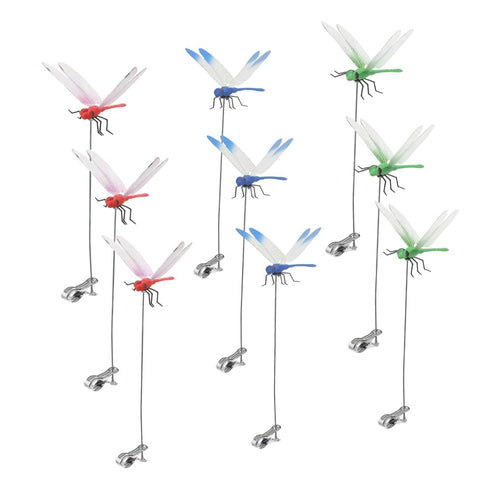 Defemim dragonfly clip 9-pack enhances outdoor decor and pest deterrence.