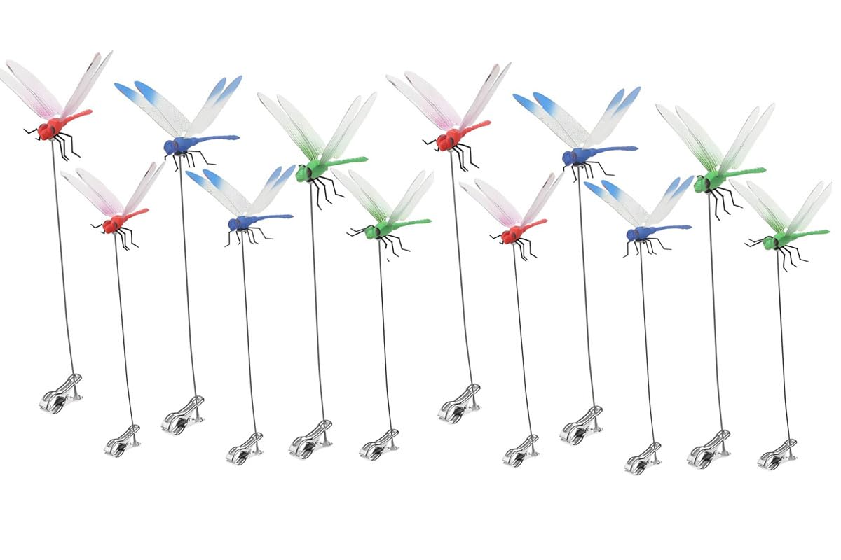Defemim Dragonfly Clip Pack: decorative flying clips deter garden pests.