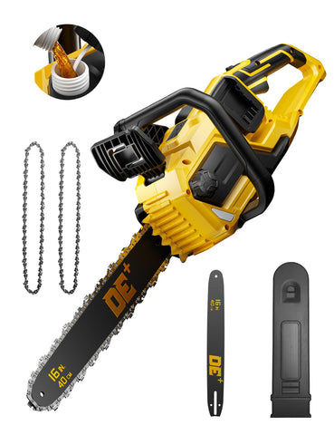 DeForce 16-inch chainsaw cuts wood quickly with the extended guide bar