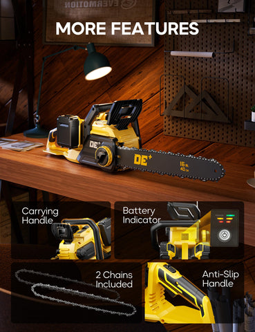 DeForce 16-inch guide bar allows wider cuts on logs
