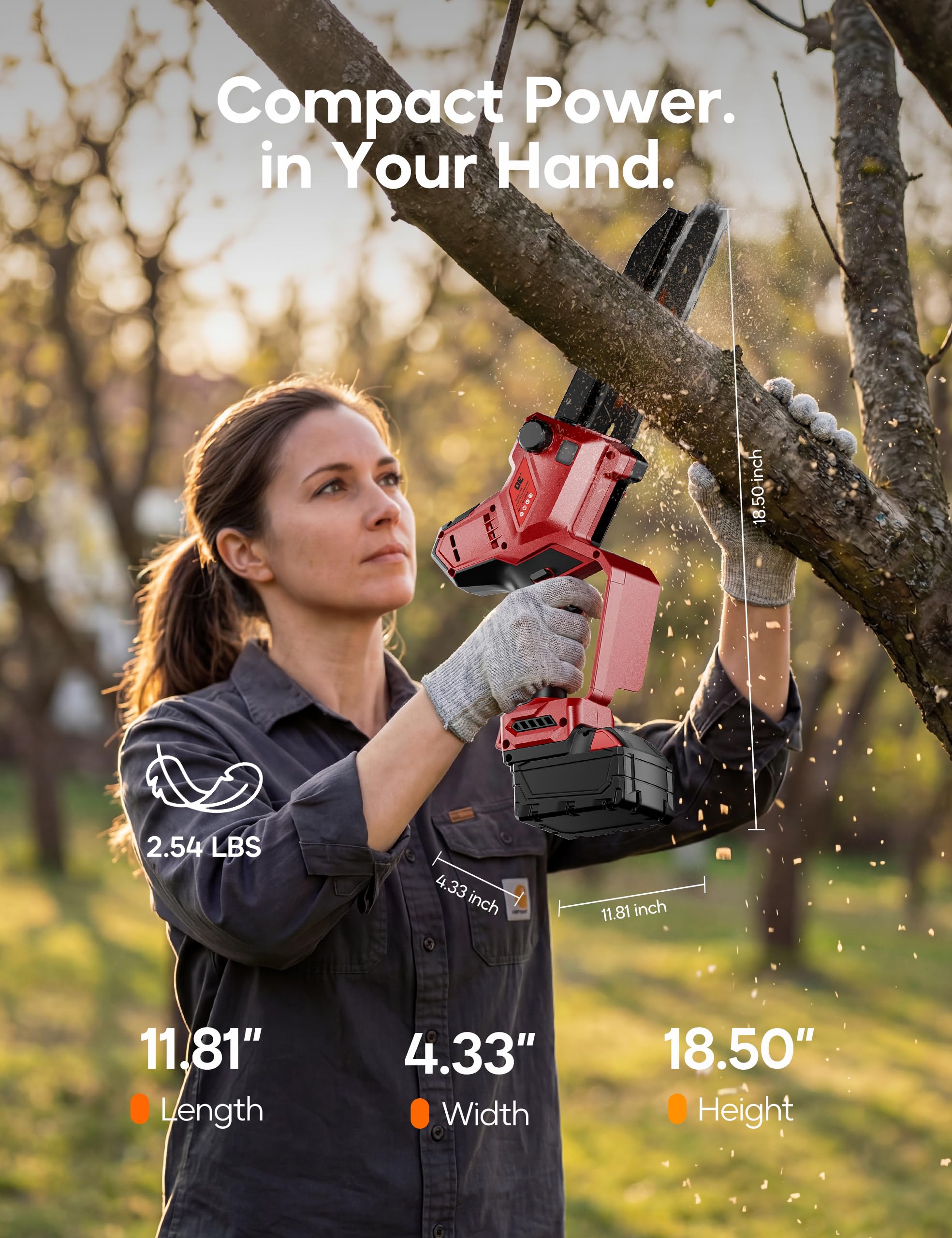 DeForce 8 inch chainsaw IPX9 waterproof design suitable for wet outdoor work.