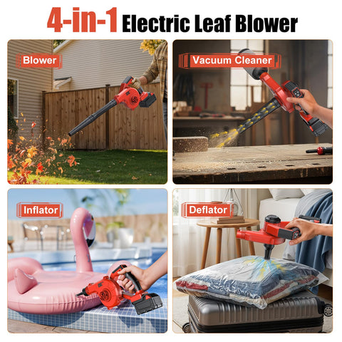 DeForce electric leaf blower long tube clears yard debris quickly.