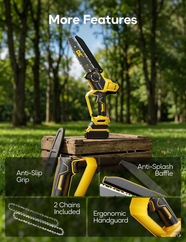 DeForce in-use action cutting wood demonstrates practical performance in yard work.