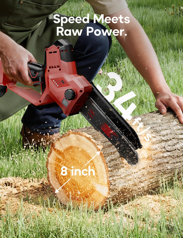 DeForce mini chainsaw auto oiler reservoir maintains lubrication for consistent cuts.