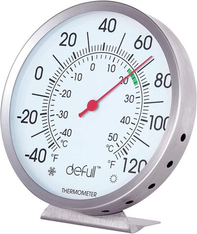 Defull 5-inch dial thermometer front view offers quick indoor and outdoor readings.