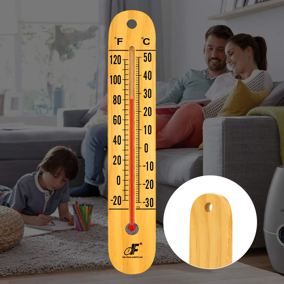 Defull thermometer installed in a garage or workshop space
