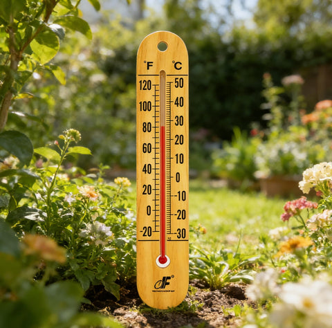 Defull wooden thermometer with weatherproof coating built for all weather