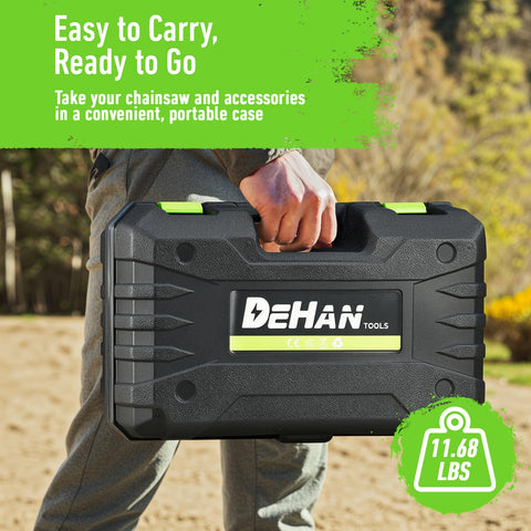 DEHANTOOLS backyard scene showing compact, quiet operation