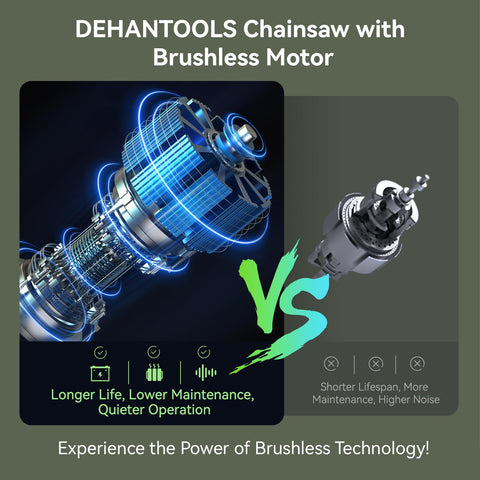 DEHANTOOLS cordless chainsaw cutting branch in outdoor yard with smooth action
