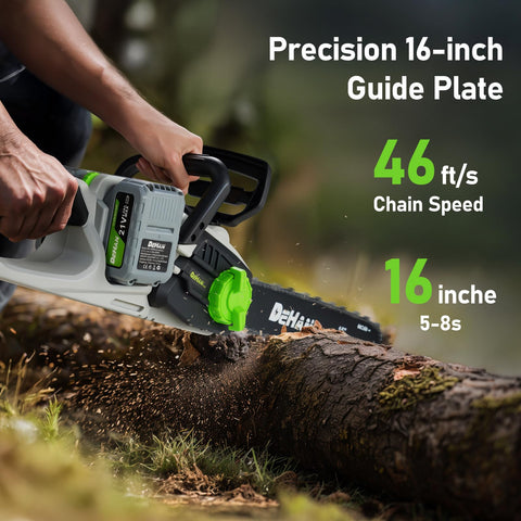 DEHANTOOLS automatic oiling system keeps the chain lubricated for smooth cuts.