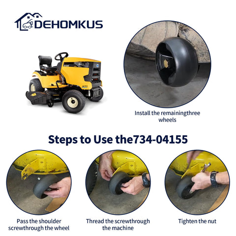 DEHOMKUS deck wheels kit 734-04155 dimensions show 5-inch height.