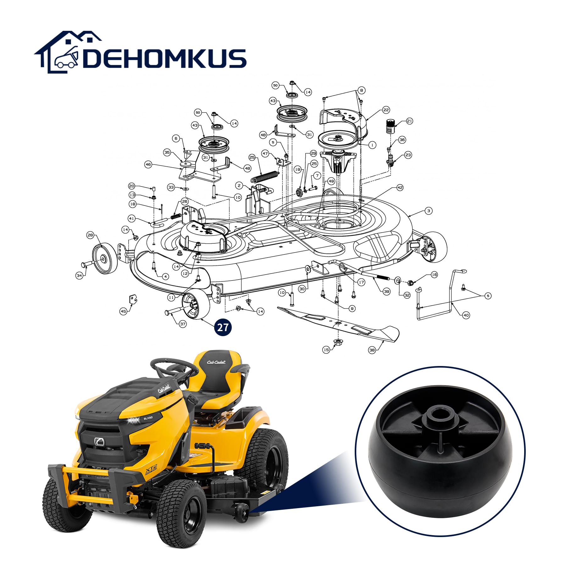 DEHOMKUS deck wheels kit 734-04155 installed on deck for maintenance.