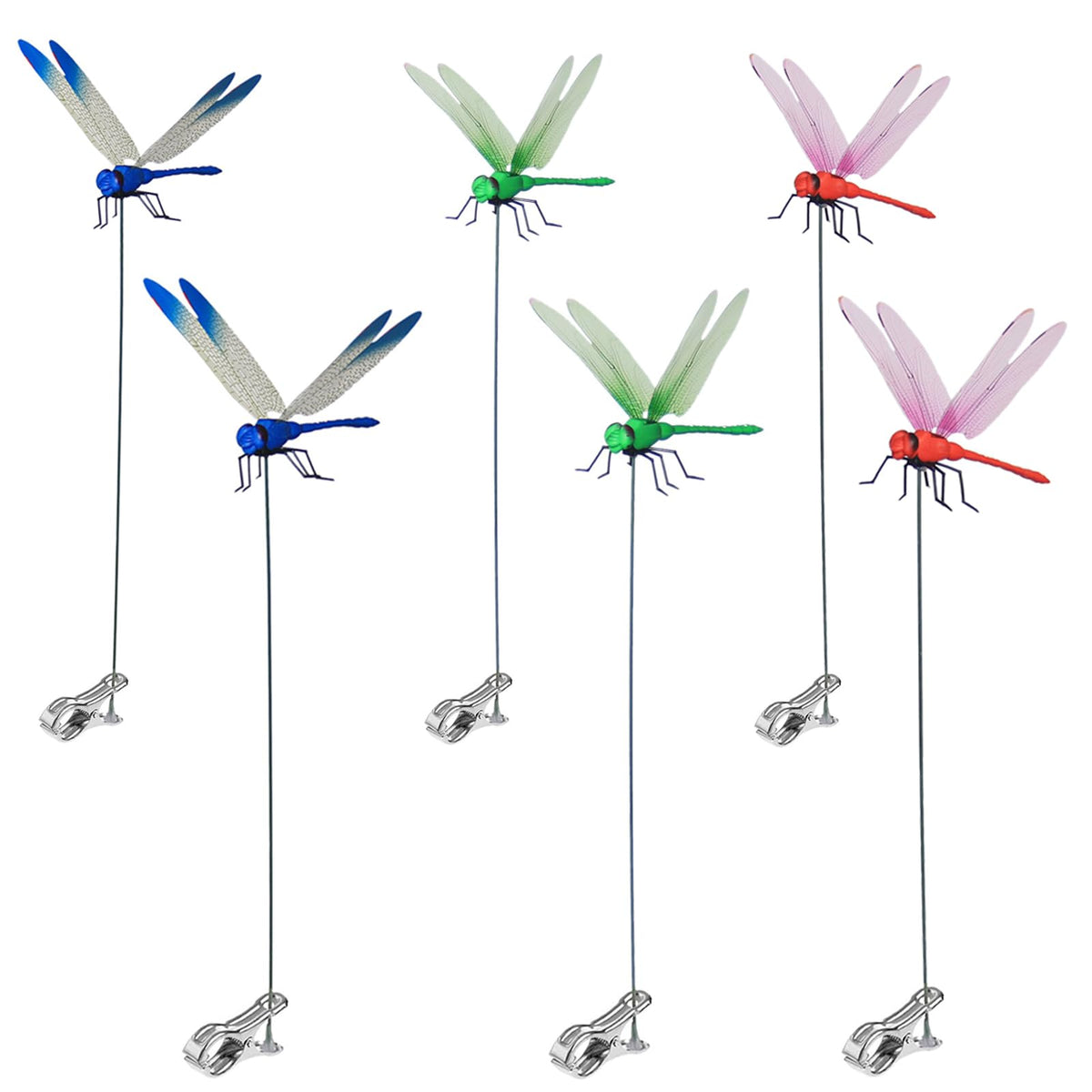 Deiksuir 3D fake dragonfly clip enhances garden decor and deters birds.