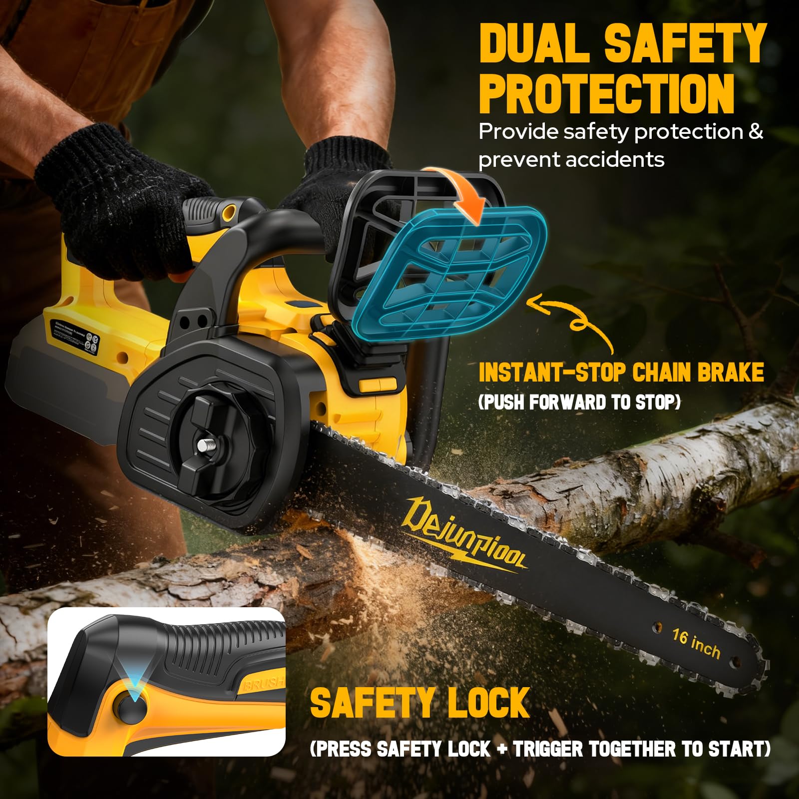 Three included chains and a 16-inch bar support versatile cutting tasks.