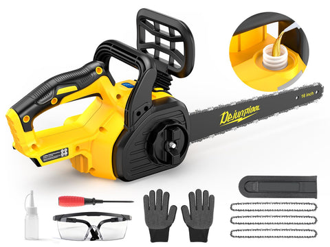 DEJUNPIOOL 16-inch chainsaw with Dewalt battery compatibility for versatile power on site.