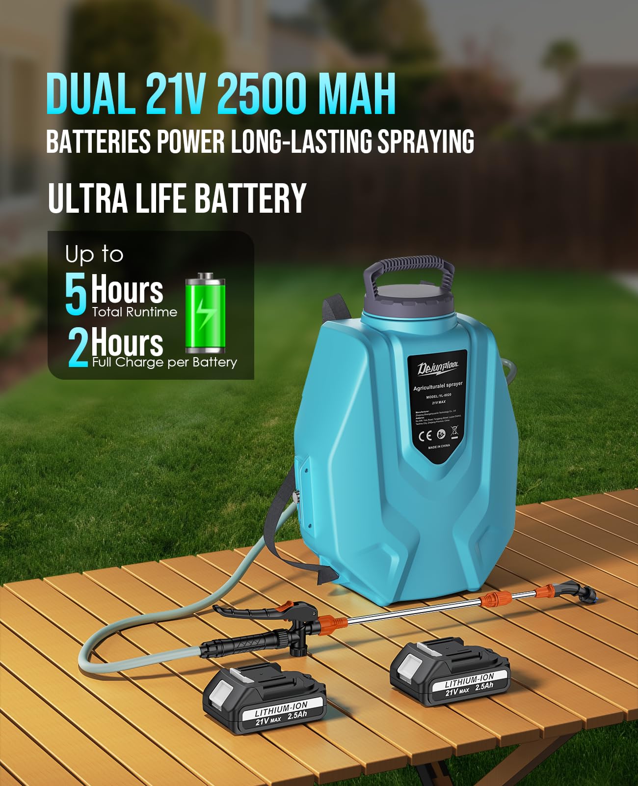 DEJUNPIOOL dual 21V batteries enable long operation for large lawns