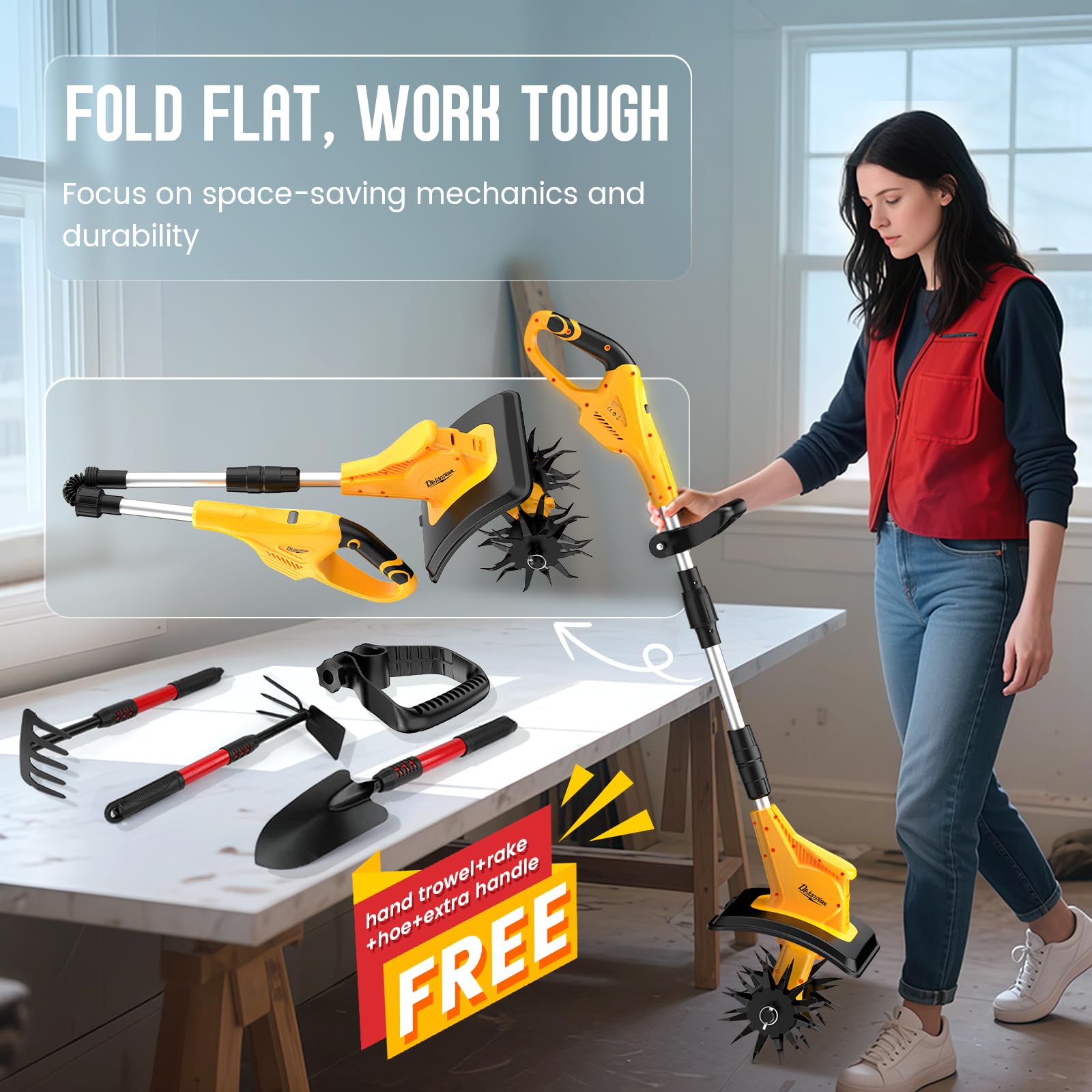 DEJUNPIOOL ergonomic-handle-lightweight-frame supports comfortable extended tilling sessions.