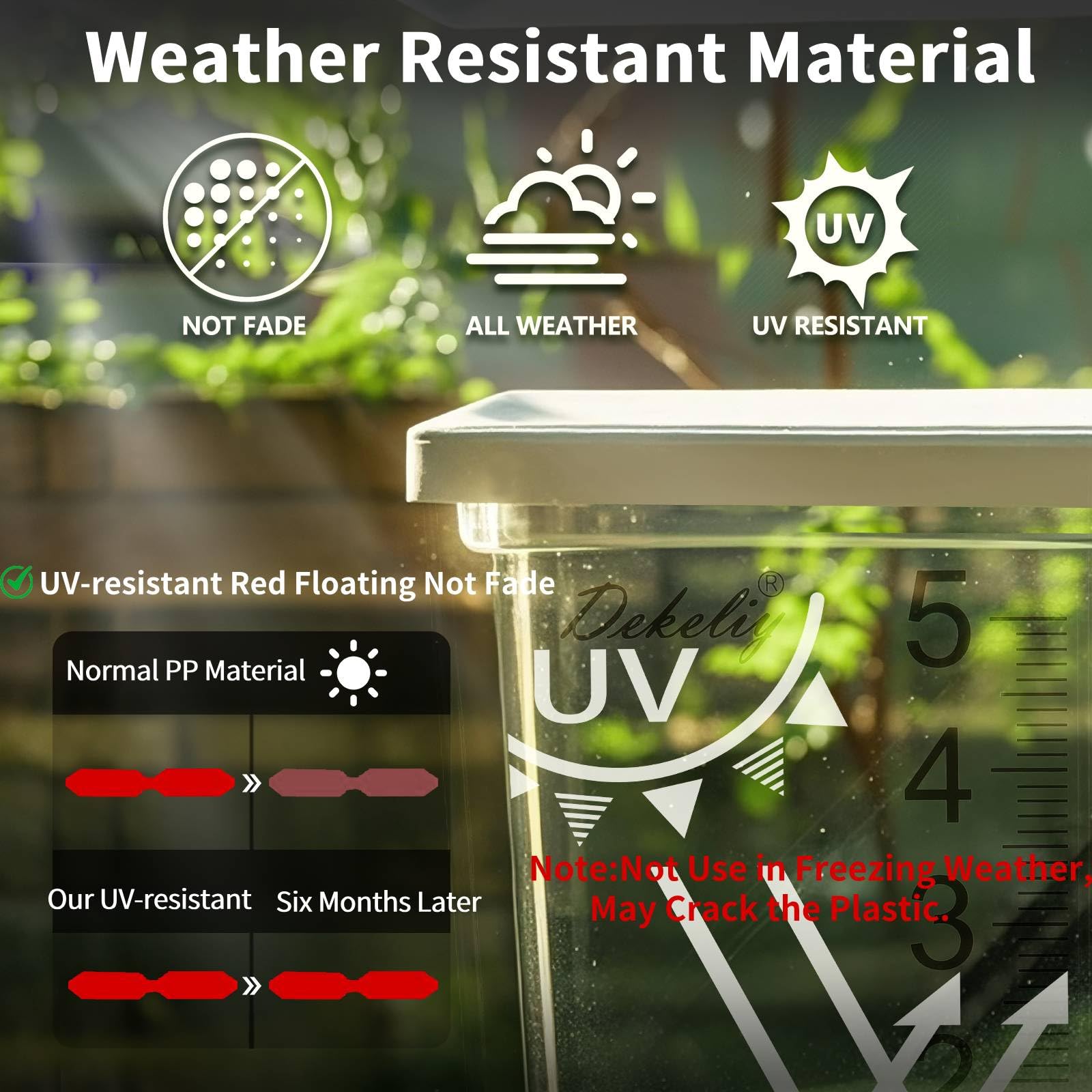 Precise 5-inch capacity with wider top for accurate rainfall measurement.