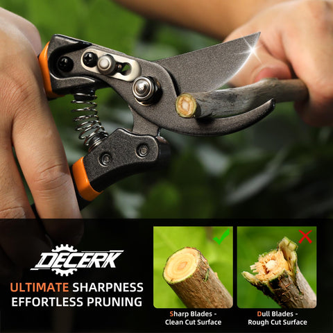 Decerk ergonomic non-slip handles reduce hand fatigue during long pruning sessions.