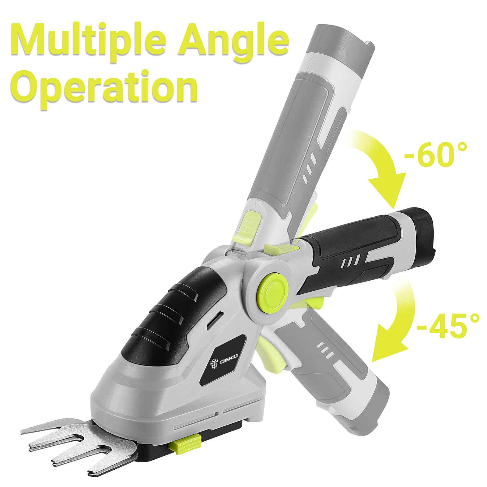 DEKOPRO 2-in-1 design switches between grass and hedge trimming.