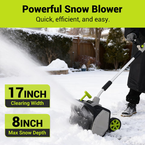 DEKOPRO brushless motor providing efficient, quiet snow blowing in wet conditions.