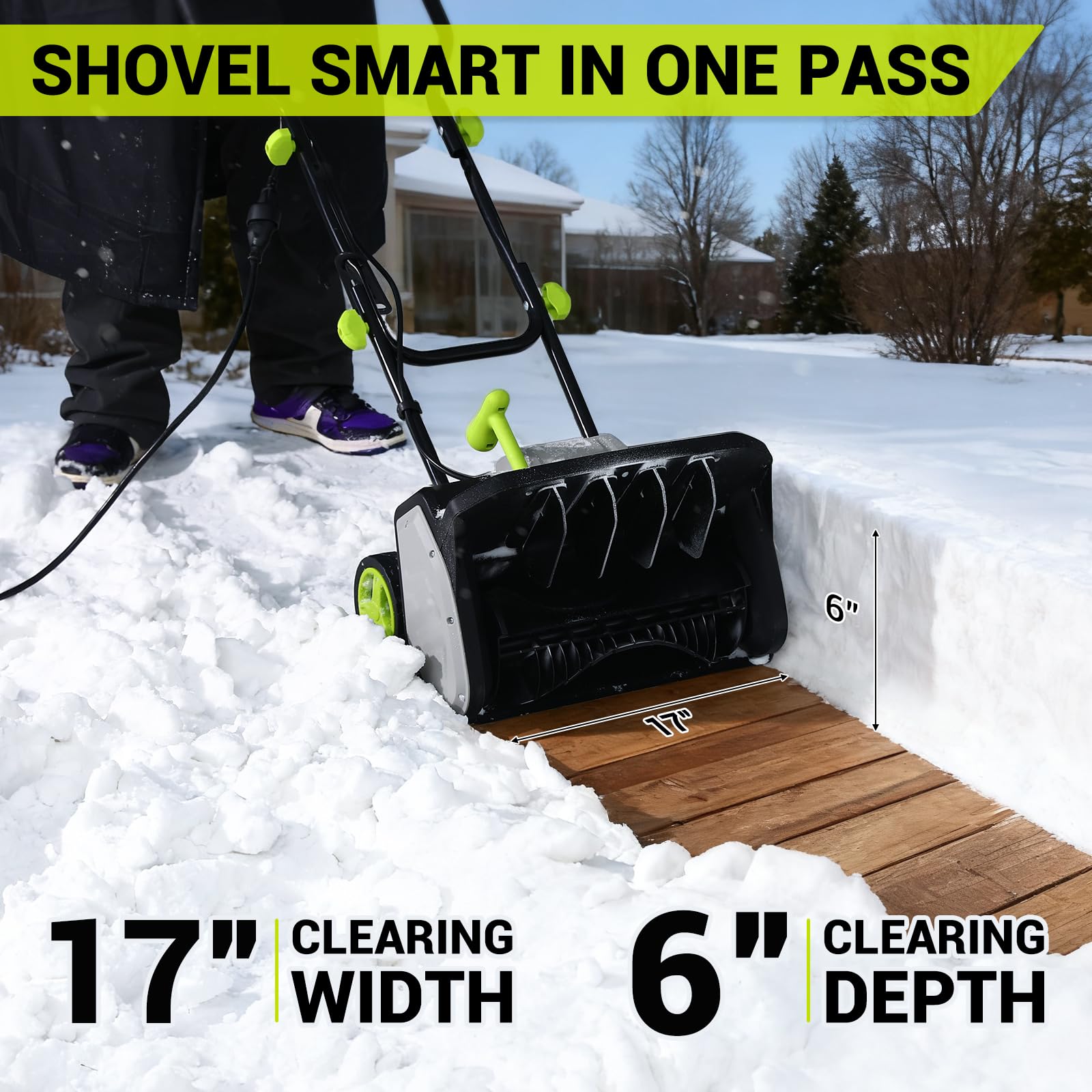 DEKOPRO snow shovel in compact 18-pound form for easy lifting.