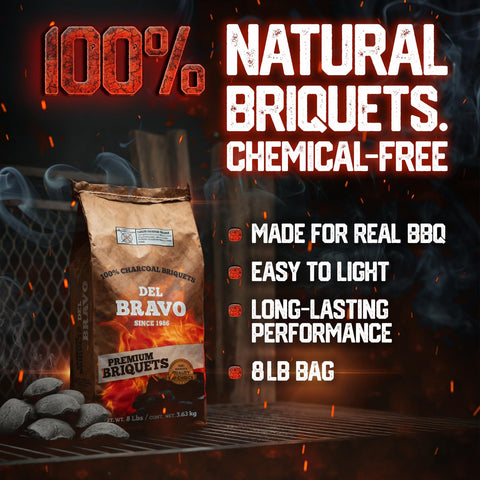 Del Bravo Charcoal Briquettes provide easy lighting for quick, dependable heat.